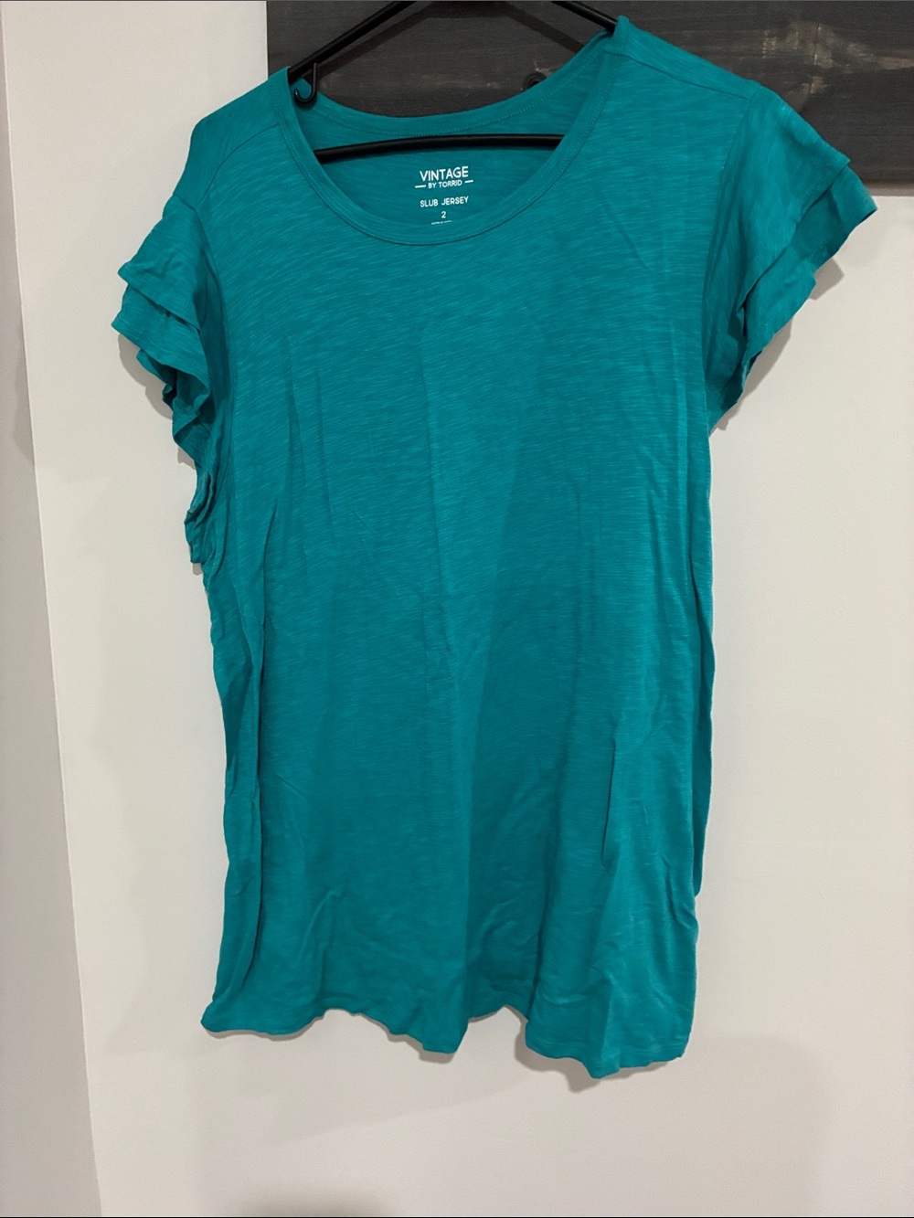 torrid Teal Ruffle Sleeve Slim Jersey Tee